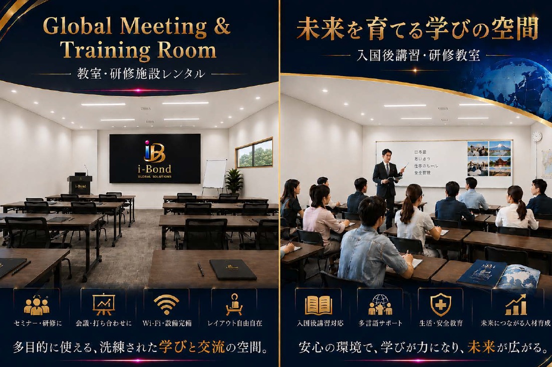 教室・研修施設と入国後講習の様子